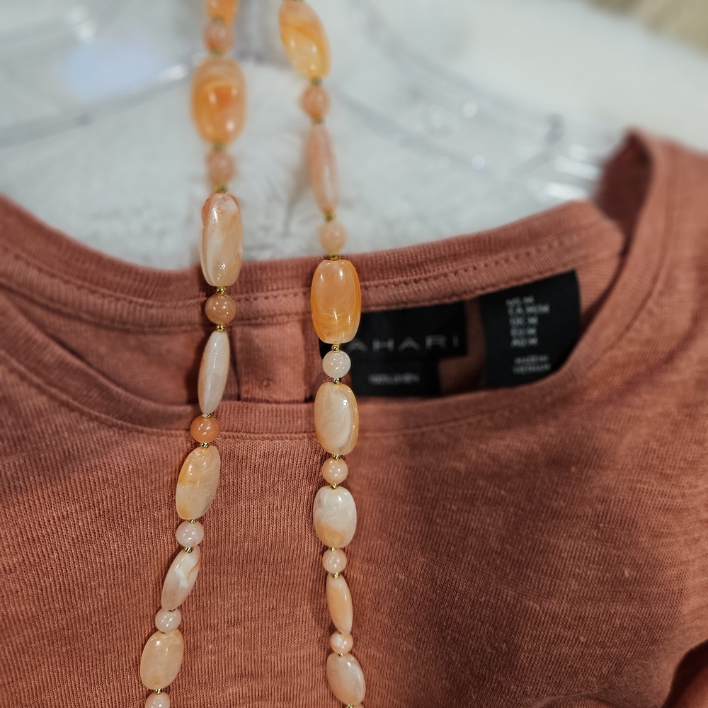 Tahari Women's Terracotta Button-Back Shirt With FREE Matching Necklace - Picture 3 of 10